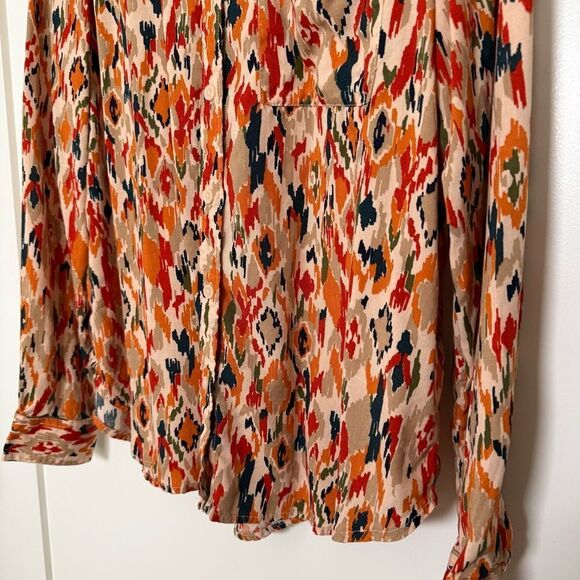 Beach Lunch Lounge Shirt Blouse Womens Sz M Orange Button Up Abstract Artsy Boho - Picture 3 of 11